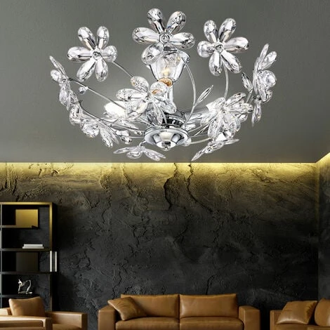 Plafoniera In Cristallo Fiori Di Cristallo Chiaro Plafoniera Trasparente Cromo Soggiorno, Cristalli Acrilici, 3 Fiamme Attacco E14, DxH 41,5x18 Cm 6 Plafoniera In Cristallo Fiori Di Cristallo Chiaro Plafoniera Trasparente Cromo Soggiorno, Cristalli Acrilici, 3 Fiamme Attacco E14, DxH 41,5x18 Cm - immagine 4