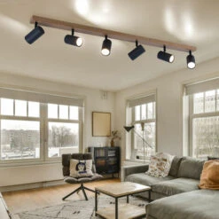 Plafoniera Faretto In Legno Lampade In Legno 6 Fiamme, Faretti Mobili Stile Country, Metallo Marrone Grafite, 6 Prese GU10, LxPxH 115x6x12cm -Negozio al dettaglio Paulmann 78510169 3