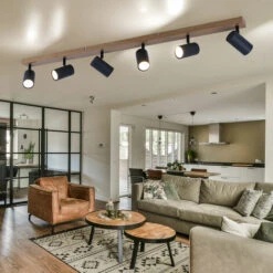 Plafoniera Faretto In Legno Lampade In Legno 6 Fiamme, Faretti Mobili Stile Country, Metallo Marrone Grafite, 6 Prese GU10, LxPxH 115x6x12cm -Negozio al dettaglio Paulmann 78510169 4