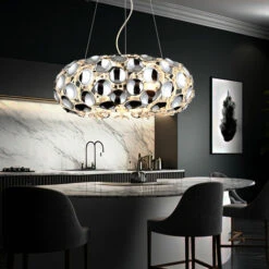 Lampada A Sospensione Lampada Da Soggiorno Lampada A Sospensione Design Lampada A Sospensione Cromata Moderna, Metallo, 3x E14, DxH 48x150 Cm