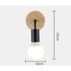 None Applique Da Parete In Legno Retrò Lampada Da Parete E27 Nera Set Di 2
