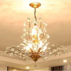 Ganeed Vintage K9 Chiaro Lampadari Di Cristallo, Illuminazione A Soffitto, Illuminazione A Sospensione A Filo Montato Apparecchio Con 8 Luce Per Soggiorno Ristorante Portico Corridoio (Oro)
