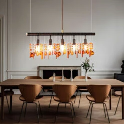 Lampada A Sospensione Lampada A Sospensione Cristalli Lampada A Sospensione Marrone Lampada Da Tavolo Da Pranzo Colori Ambra, Metallo, Attacco 5x E14, LxLxA 80x9,8x150 Cm -Negozio al dettaglio Paulmann 81574334 3