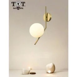 Applique Da Parete Con Sfera In Vetro E27 Metallo Oro Lampada Design Moderno Minimal