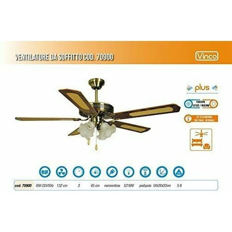 Ventilatore Da Soffitto Agitatore D'aria 5 Pale 4 Luci In Coppa Tulipano Vinco 70900 6 Ventilatore Da Soffitto Agitatore D'aria 5 Pale 4 Luci In Coppa Tulipano Vinco 70900 - immagine 4