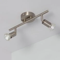 Lampada Da Soffitto Orientabile Alluminio 2 Faretti Argento Oasis Argento