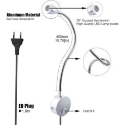 MINKUROW Lampada Da Lettura Flessibile Da Parete 3w Con Presa E Interruttore Eu, Applique Da Parete Per Lettura, Libri, Testiera, Camera Da Letto (2 Unità, Luce Calda) -Negozio al dettaglio Paulmann 85700058 5