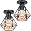(2X) Plafoniera Retrò Lampada Da Soffitto Vintage Plafoniere Moderno Per Interni Lampadina E27, Per Camera Da Letto Corridoio Ufficio Nero