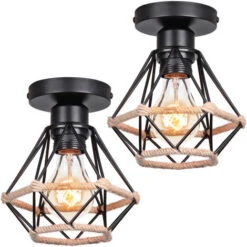 (2X) Plafoniera Retrò Lampada Da Soffitto Vintage Plafoniere Moderno Per Interni Lampadina E27, Per Camera Da Letto Corridoio Ufficio Nero