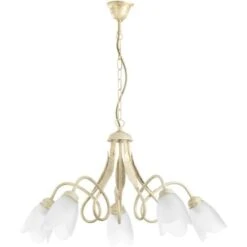 Lampadario Shabby 5 Luci Metallo Color Avorio, E14