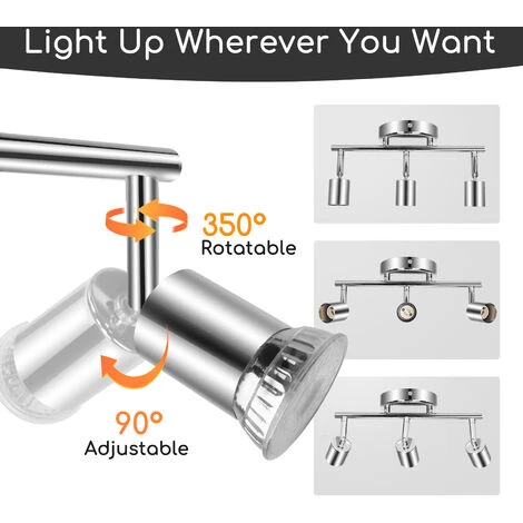 Aigostar Faretti LED Soffitto Orientabili, Lampada Da Soffitto GU10 , 3 Luci Lampadario Camera Da Letto Cucina Soggiorno 220V (Lampadine Non Incluse) 5 Aigostar Faretti LED Soffitto Orientabili, Lampada Da Soffitto GU10 , 3 Luci Lampadario Camera Da Letto Cucina Soggiorno 220V (Lampadine Non Incluse) - immagine 3