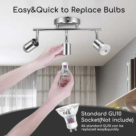 Aigostar Faretti LED Soffitto Orientabili, Lampada Da Soffitto GU10 , 3 Luci Lampadario Camera Da Letto Cucina Soggiorno 220V (Lampadine Non Incluse) 6 Aigostar Faretti LED Soffitto Orientabili, Lampada Da Soffitto GU10 , 3 Luci Lampadario Camera Da Letto Cucina Soggiorno 220V (Lampadine Non Incluse) - immagine 4