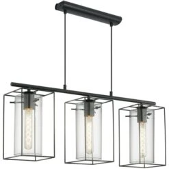 EGLO Sospensione Loncino In Nero Vetro Fumé Nero Trasparente 3X60W L: 74.5 H: 110 Centimetri