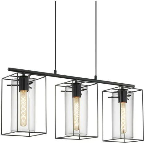 EGLO Sospensione Loncino In Nero Vetro Fumé Nero Trasparente 3X60W L: 74.5 H: 110 Centimetri 5 EGLO Sospensione Loncino In Nero Vetro Fumé Nero Trasparente 3X60W L: 74.5 H: 110 Centimetri - immagine 3