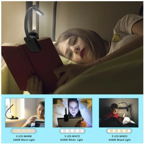 LITZEELampada Da Lettura, Lampada Da Lettura Ricaricabile A Clip 9 Led, 3 Modalità Di Luminosità (Bianco Freddo E Caldo), Collo Flessibile A 360°, Luce Da Lettura Per Leggere A Letto, Luce A Clip Per 4 LITZEELampada Da Lettura, Lampada Da Lettura Ricaricabile A Clip 9 Led, 3 Modalità Di Luminosità (Bianco Freddo E Caldo), Collo Flessibile A 360°, Luce Da Lettura Per Leggere A Letto, Luce A Clip Per - immagine 2