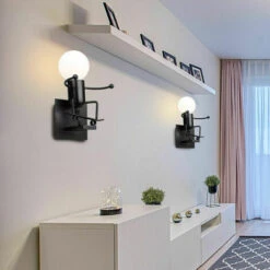 Lampada Da Parete A Forma Di Sci Umanoide Cartoon Lampada Da Parete Moderna Creativa Per La Camera Dei Bambini Camera Da Letto Corridoio Ristorante Cucina Nera -Negozio al dettaglio Paulmann 91722397 2