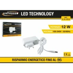 Trasformatore Alimentatore Stabilizzato 12v 1a 12w 220V Bianco CCTV TVCC Striscia Led S-1AB