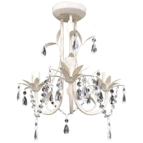 Lampadario Da Soffitto Cristallo Elegante Bianco VidaXL 3 Lampadario Da Soffitto Cristallo Elegante Bianco VidaXL