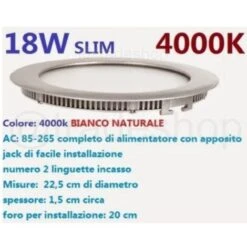 Trade Shop - Pannello Faretto Led 18w Ad Incasso Slim Luce Bianca Calda Neutra Tondo Quadrato -bianco Caldo Tondo -