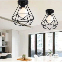 2 Pz Plafoniere A Forma Di Diamante Lampada Da Soffitto Industriale E27 Per Camera Da Letto Soggiorno Bar Caffetteria - Nero -Negozio al dettaglio Paulmann 95233661 3