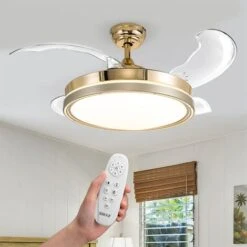 Ventilatore Lampadario Da Soffitto 4 Pale Richiudibili Telecomando 106 Cm Bronzo