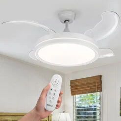 Ventilatore Da Soffitto 4 Pale Richiudibili Plafoniera LED E Telecomando 106 Cm