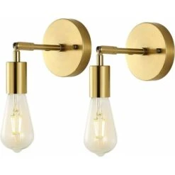 2 Applique Da Parete In Ottone Per Bagno, Lampada Da Parete E27, Lampada Da Parete Per Loft Industriale Vintage Retrò, Apparecchio Di Illuminazione A Parete (colore Oro) [Classe Di Efficienza Energeti