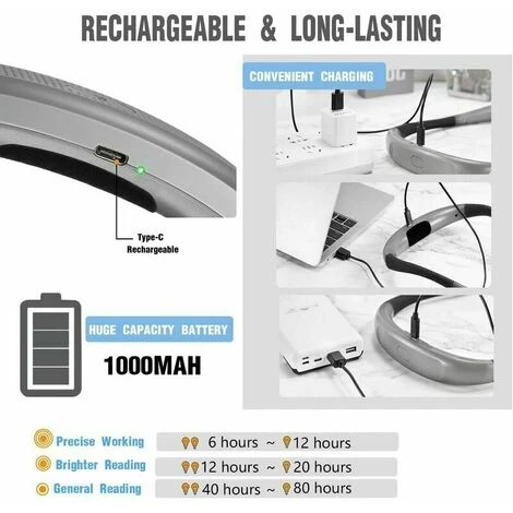 Glocusent Lampada Da Lettura Ricaricabile Al Collo, Lampada Per Leggere A Letto, 3 Colori, 6 Livelli Di Luminosità, Bracci Pieghevoli, Lunga Durata, Perfetta Per Leggere, Lavorare A Maglia, Riparare [ 5 Glocusent Lampada Da Lettura Ricaricabile Al Collo, Lampada Per Leggere A Letto, 3 Colori, 6 Livelli Di Luminosità, Bracci Pieghevoli, Lunga Durata, Perfetta Per Leggere, Lavorare A Maglia, Riparare [ - immagine 3