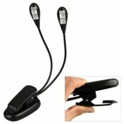 Clip 2 Arm 4 LED Book Reading Music Stand Light Lamp Per Laptop Ebook Reader