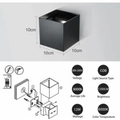 ENCOFT 2pcs 12W COB LED Applique Da Interno Per Esterni, IP67 Impermeabile Lampada Da Parete In Alluminio Angolo Regolabile, 6000K Luce Fredda Per Corridoio Scale Camera Da Letto Giardino, Nero [C -Negozio al dettaglio Paulmann 97886729 4