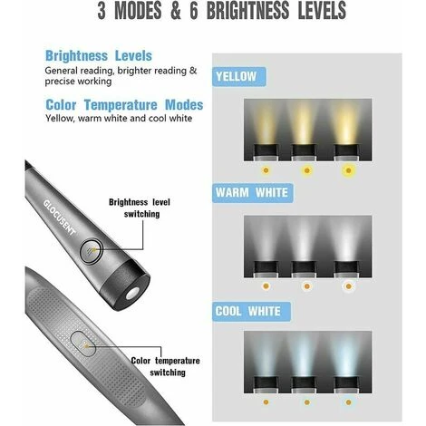 Lampada Da Lettura Ricaricabile Al Collo, Lampada Per Leggere A Letto, 3 Colori, 6 Livelli Di Luminosità, Bracci Pieghevoli, Lunga Durata, Perfetta Per Leggere, Lavorare A Maglia, Riparare [Classe Di 4 Lampada Da Lettura Ricaricabile Al Collo, Lampada Per Leggere A Letto, 3 Colori, 6 Livelli Di Luminosità, Bracci Pieghevoli, Lunga Durata, Perfetta Per Leggere, Lavorare A Maglia, Riparare [Classe Di - immagine 2