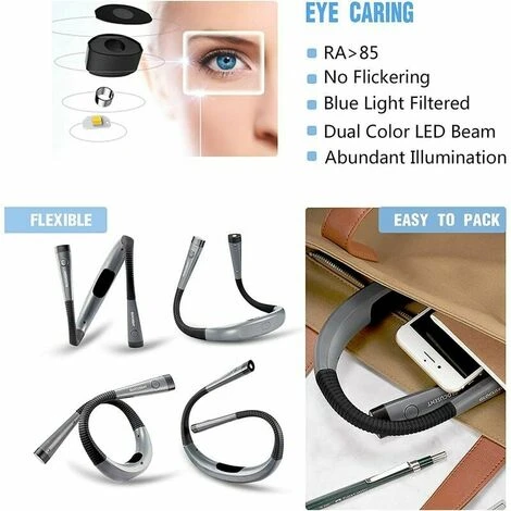 Lampada Da Lettura Ricaricabile Al Collo, Lampada Per Leggere A Letto, 3 Colori, 6 Livelli Di Luminosità, Bracci Pieghevoli, Lunga Durata, Perfetta Per Leggere, Lavorare A Maglia, Riparare [Classe Di 6 Lampada Da Lettura Ricaricabile Al Collo, Lampada Per Leggere A Letto, 3 Colori, 6 Livelli Di Luminosità, Bracci Pieghevoli, Lunga Durata, Perfetta Per Leggere, Lavorare A Maglia, Riparare [Classe Di - immagine 4