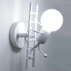 Creativo Umanoide Applique Da Parete Moderna Lampada Da Parete Per Interni Lampada Da Parete Art Déco Max 60W E27 Per Camera Da Letto, Camera Dei Bambini, Corridoio, Ristorante, Scala, Cucina, Bianco