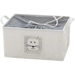 Cesto Portaoggetti Con Coulisse Leone Cotone Lino Con Manico S