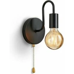 Lampada Da Parete Vintage E27 Applique Da Parete Con Presa Standard Lampada Da Interni Retrò Industriale In Metallo Con Interruttore, Senza Lampadina, Nera