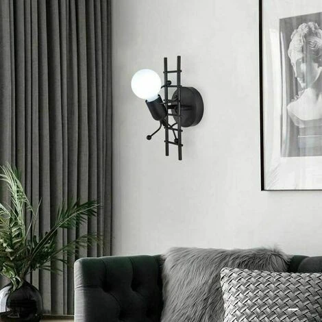 Creativo Umanoide Applique Da Parete Moderna Lampada Da Parete Per Interni Art Déco E27 Lampada Da Parete Per Camera Da Letto, Camera Dei Bambini, Corridoio, Ristorante, Scala (Nero) 6 Creativo Umanoide Applique Da Parete Moderna Lampada Da Parete Per Interni Art Déco E27 Lampada Da Parete Per Camera Da Letto, Camera Dei Bambini, Corridoio, Ristorante, Scala (Nero) - immagine 4