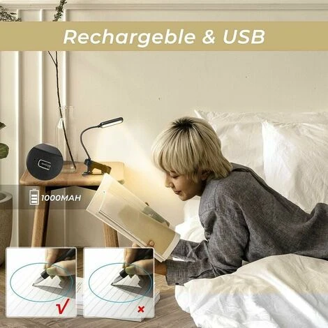 Luce Da Lettura Con Clip, Luce Da Lettura Per Leggere A Letto, Luce Da Lettura Ricaricabile Tramite USB Con 16 LED, 5 Modalità Di Luminosità E 3 Colori Per Lettori E Bambini 7 Luce Da Lettura Con Clip, Luce Da Lettura Per Leggere A Letto, Luce Da Lettura Ricaricabile Tramite USB Con 16 LED, 5 Modalità Di Luminosità E 3 Colori Per Lettori E Bambini - immagine 5